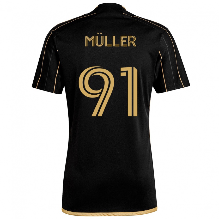 Kandiny Gyermek Luis Müller #91 Fekete Arany Hazai Jersey 2024/25 Mez Póló Ing