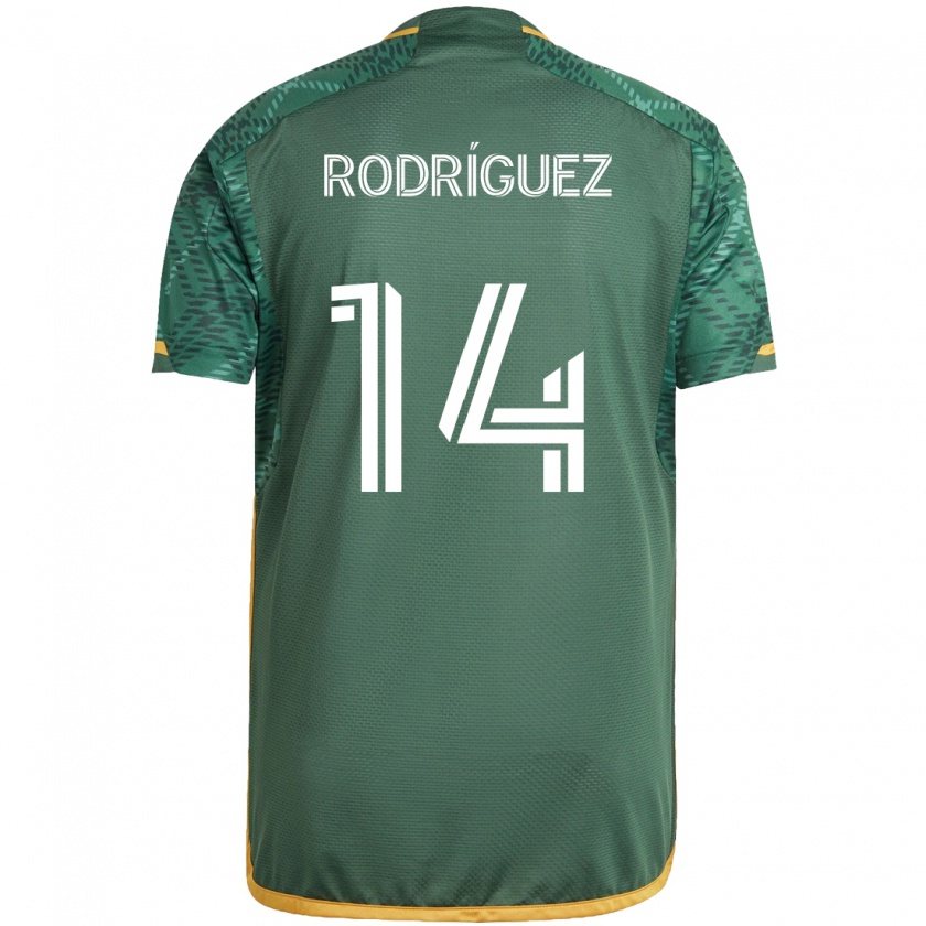 Kandiny Gyermek Jonathan Rodríguez #14 Zöld Narancs Hazai Jersey 2024/25 Mez Póló Ing