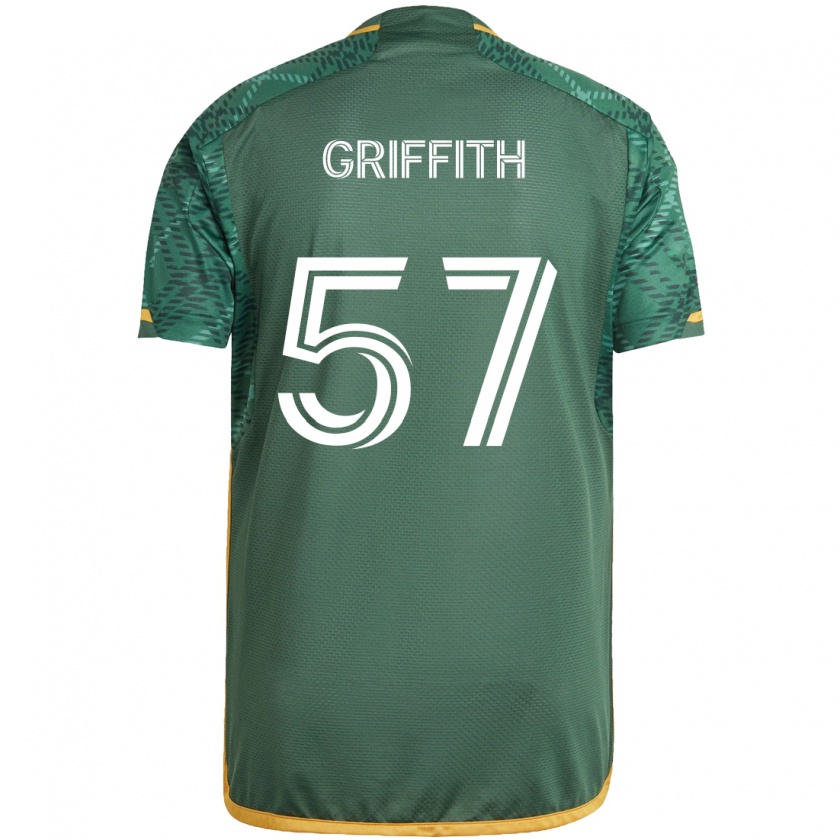 Kandiny Gyermek Víctor Griffith #57 Zöld Narancs Hazai Jersey 2024/25 Mez Póló Ing