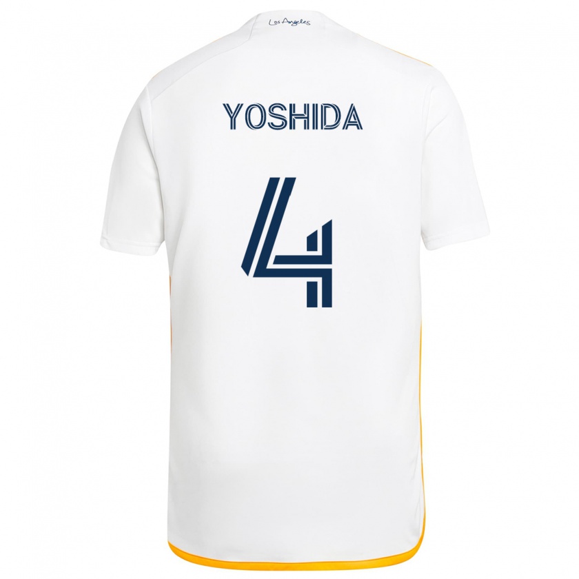 Kandiny Gyermek Maya Yoshida #4 Fehér Sárga Hazai Jersey 2024/25 Mez Póló Ing