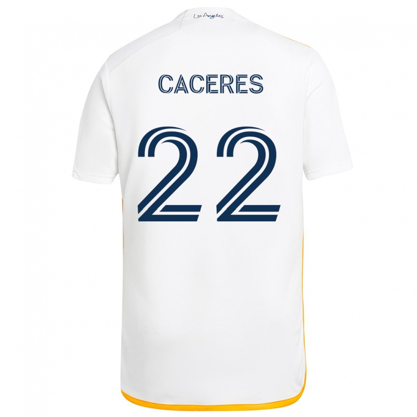 Kandiny Gyermek Martín Cáceres #22 Fehér Sárga Hazai Jersey 2024/25 Mez Póló Ing