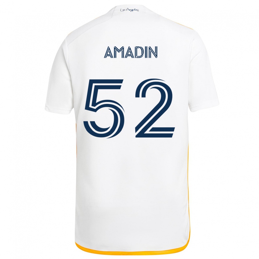 Kandiny Gyermek Elijah Amadin #52 Fehér Sárga Hazai Jersey 2024/25 Mez Póló Ing