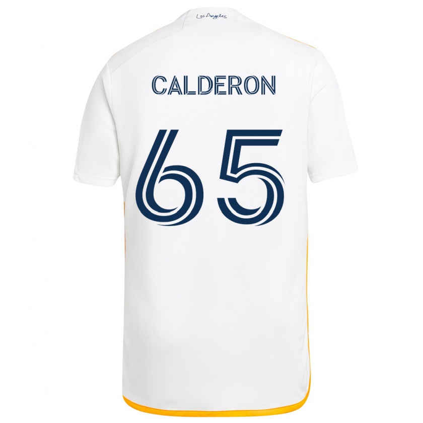 Kandiny Gyermek Juan Calderón #65 Fehér Sárga Hazai Jersey 2024/25 Mez Póló Ing