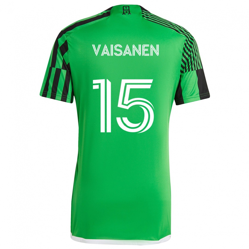 Kandiny Gyermek Leo Väisänen #15 Zöld Fekete Hazai Jersey 2024/25 Mez Póló Ing