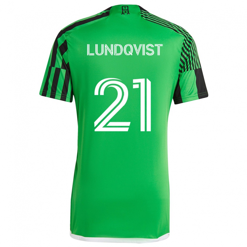 Kandiny Gyermek Adam Lundqvist #21 Zöld Fekete Hazai Jersey 2024/25 Mez Póló Ing