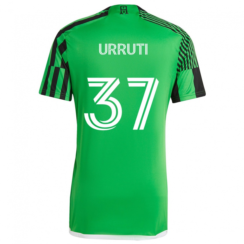 Kandiny Gyermek Maximiliano Urruti #37 Zöld Fekete Hazai Jersey 2024/25 Mez Póló Ing