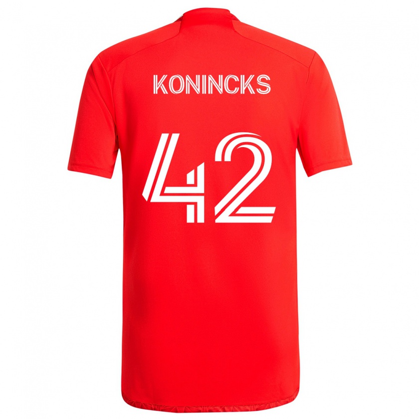 Kandiny Gyermek Diego Konincks #42 Piros Fehér Hazai Jersey 2024/25 Mez Póló Ing