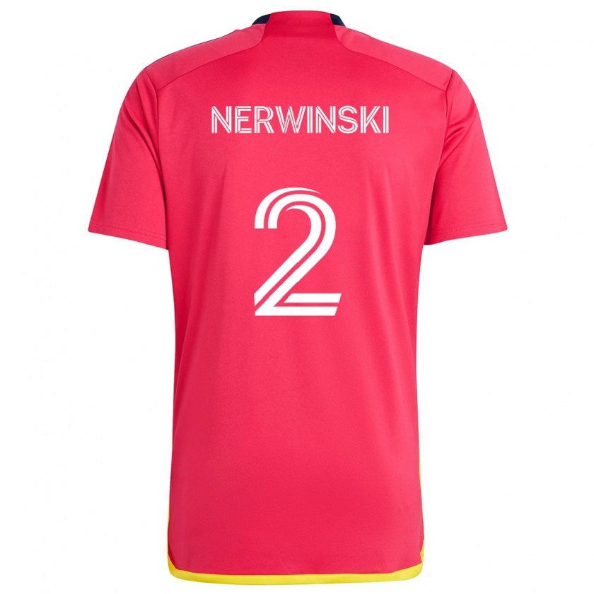 Kandiny Gyermek Jake Nerwinski #2 Piros Kék Hazai Jersey 2024/25 Mez Póló Ing