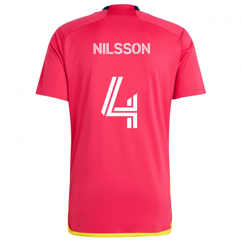 Kandiny Gyermek Joakim Nilsson #4 Piros Kék Hazai Jersey 2024/25 Mez Póló Ing