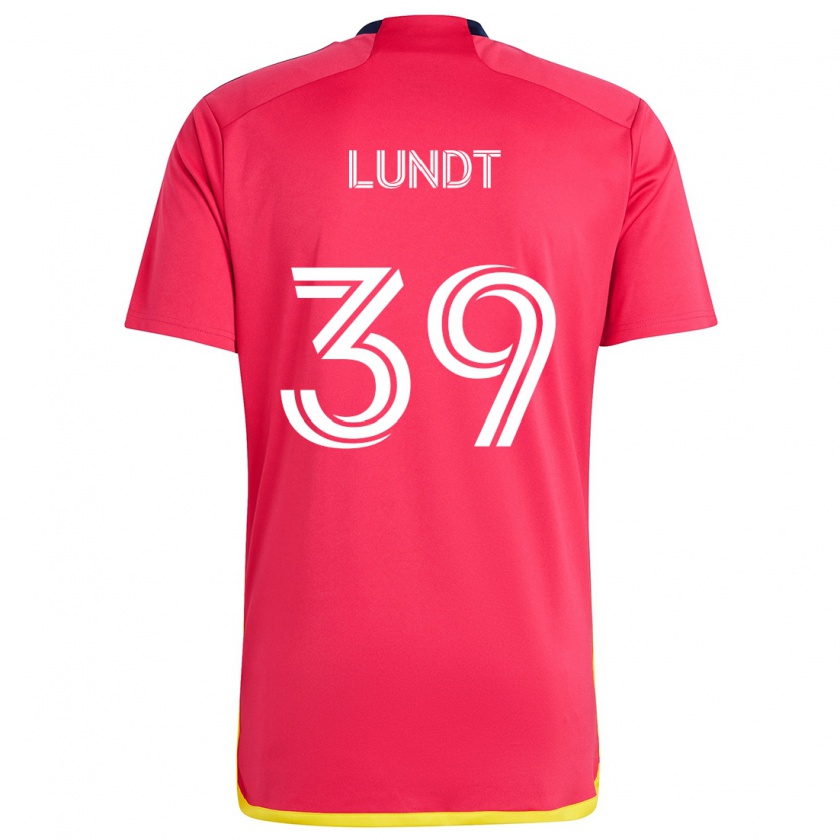 Kandiny Gyermek Ben Lundt #39 Piros Kék Hazai Jersey 2024/25 Mez Póló Ing