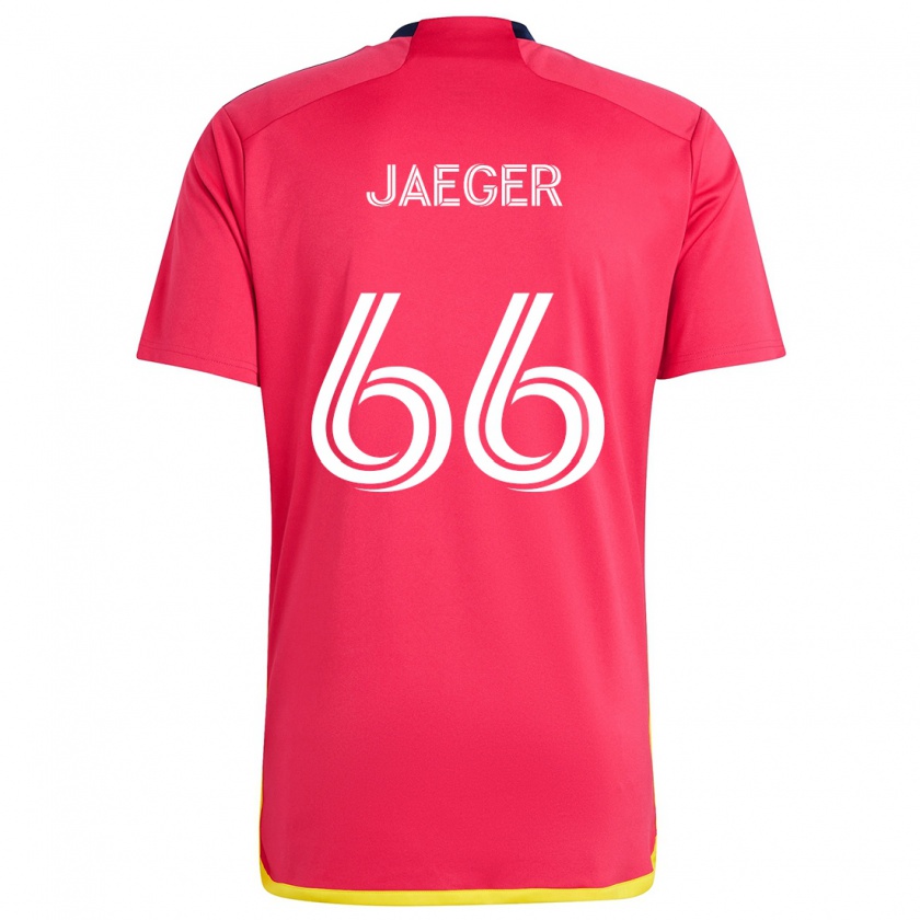 Kandiny Gyermek Kai Jaeger #66 Piros Kék Hazai Jersey 2024/25 Mez Póló Ing