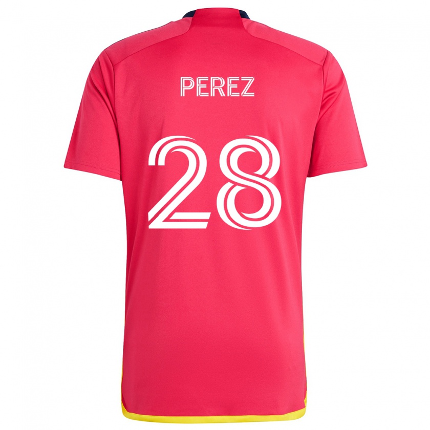 Kandiny Gyermek Miguel Perez #28 Piros Kék Hazai Jersey 2024/25 Mez Póló Ing