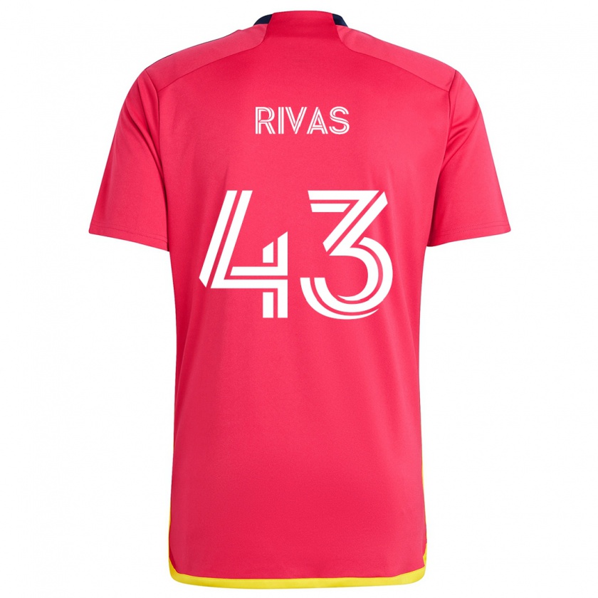 Kandiny Gyermek Sergio Rivas #43 Piros Kék Hazai Jersey 2024/25 Mez Póló Ing