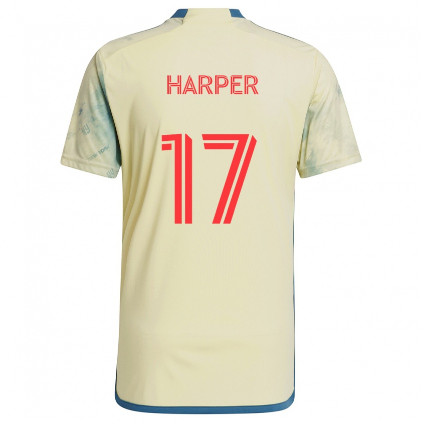 Kandiny Gyermek Cameron Harper #17 Sárga Piros Kék Hazai Jersey 2024/25 Mez Póló Ing