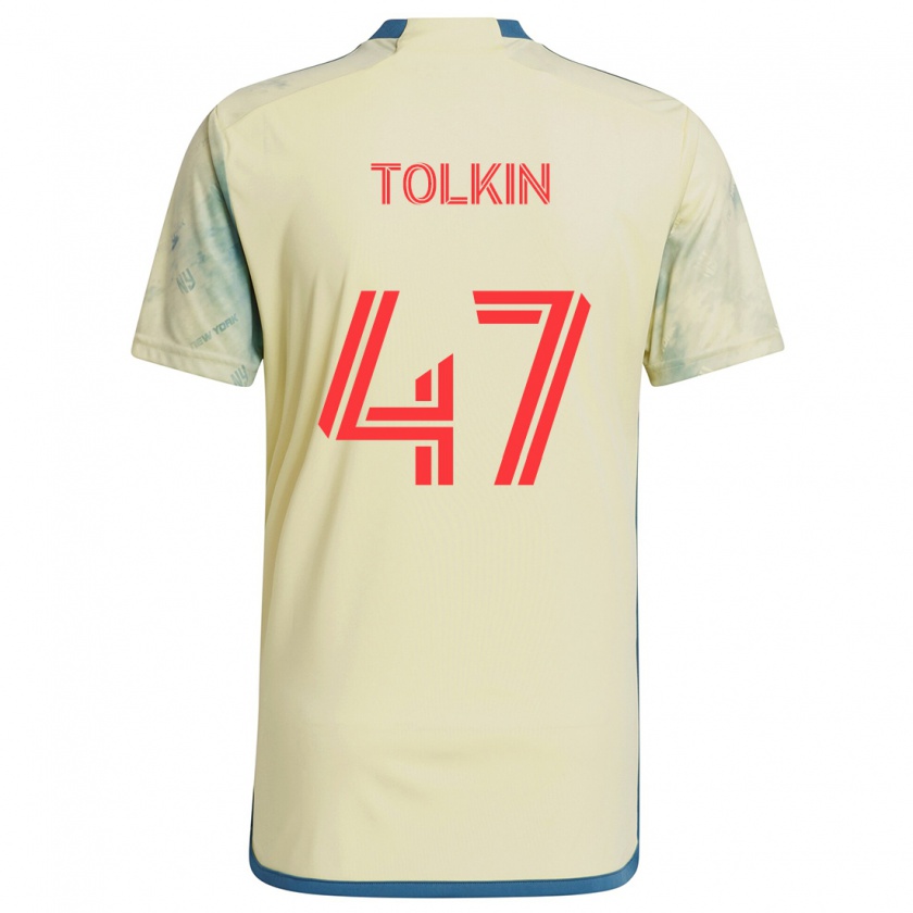 Kandiny Gyermek John Tolkin #47 Sárga Piros Kék Hazai Jersey 2024/25 Mez Póló Ing