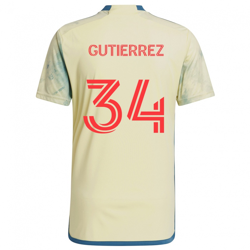 Kandiny Gyermek Juan Gutiérrez #34 Sárga Piros Kék Hazai Jersey 2024/25 Mez Póló Ing