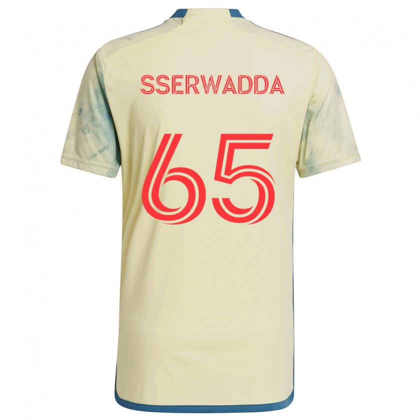 Kandiny Gyermek Steven Sserwadda #65 Sárga Piros Kék Hazai Jersey 2024/25 Mez Póló Ing