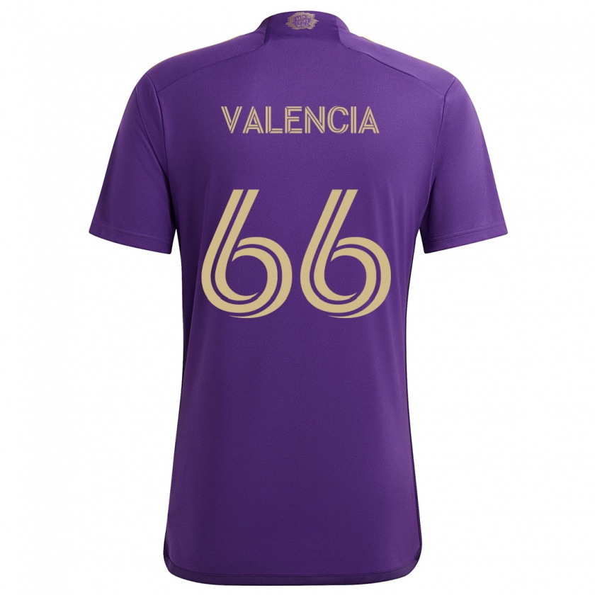 Kandiny Gyermek Yeiler Valencia #66 Lila Sárga Hazai Jersey 2024/25 Mez Póló Ing