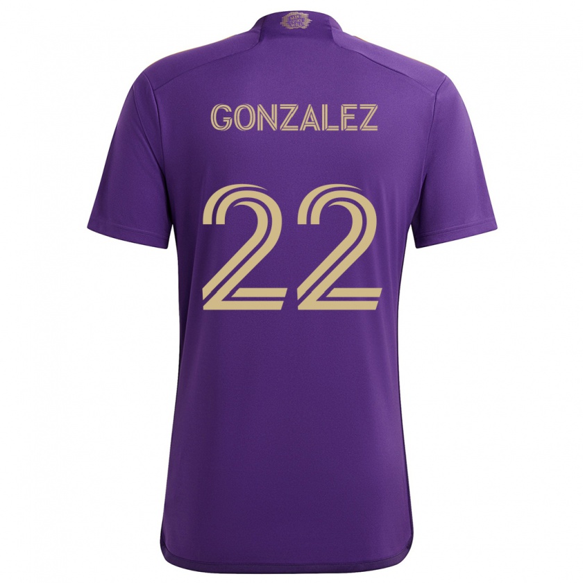 Kandiny Gyermek Gastón González #22 Lila Sárga Hazai Jersey 2024/25 Mez Póló Ing