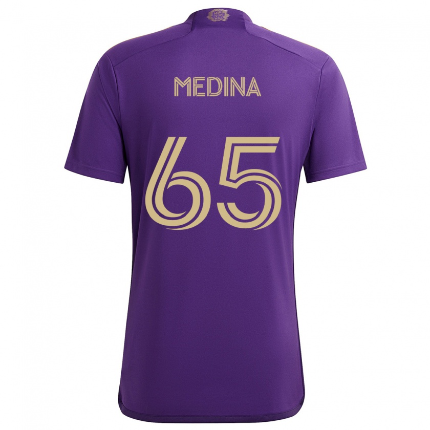 Kandiny Gyermek Cristian Medina #65 Lila Sárga Hazai Jersey 2024/25 Mez Póló Ing