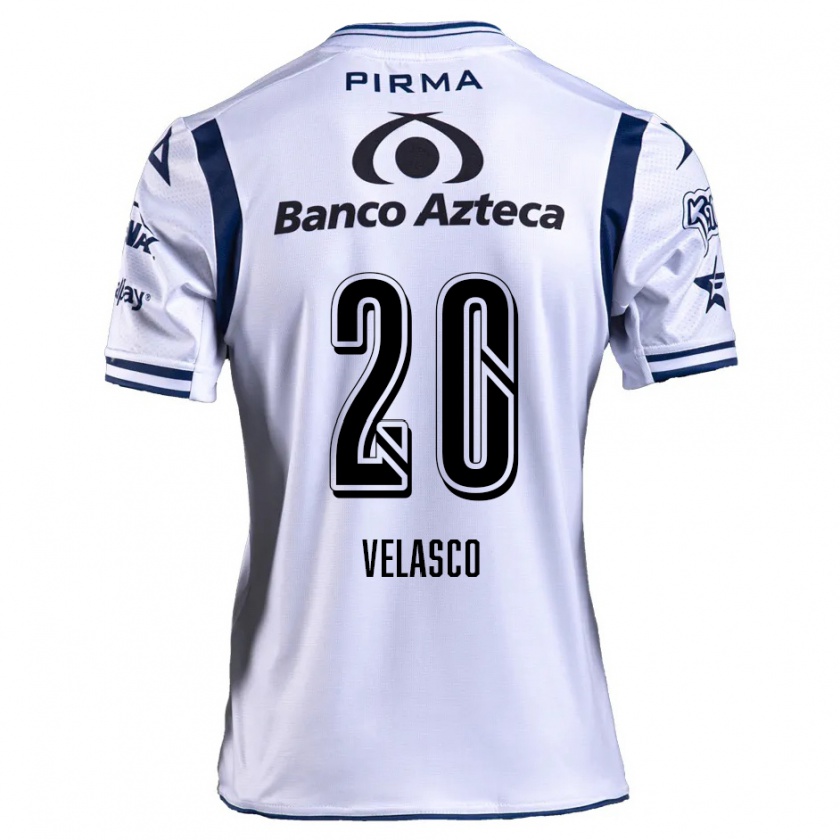 Kandiny Gyermek Kevin Velasco #20 Fehér Sötétkék Hazai Jersey 2024/25 Mez Póló Ing