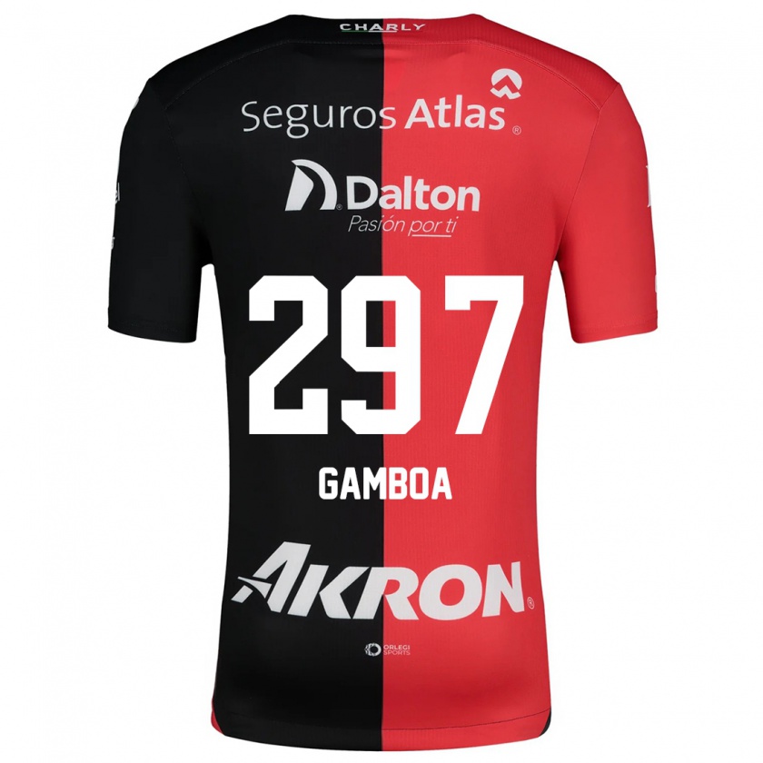 Kandiny Gyermek Luis Gamboa #297 Piros Fekete Hazai Jersey 2024/25 Mez Póló Ing