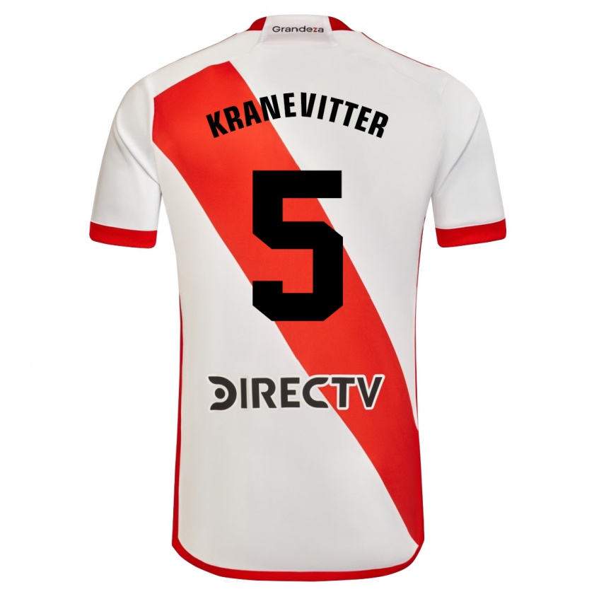 Kandiny Gyermek Matías Kranevitter #5 Fehér Piros Hazai Jersey 2024/25 Mez Póló Ing