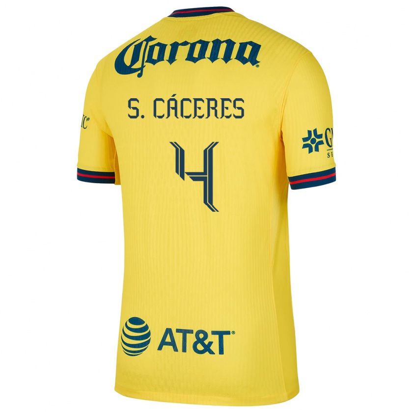 Kandiny Gyermek Sebastián Cáceres #4 Sárga Kék Hazai Jersey 2024/25 Mez Póló Ing