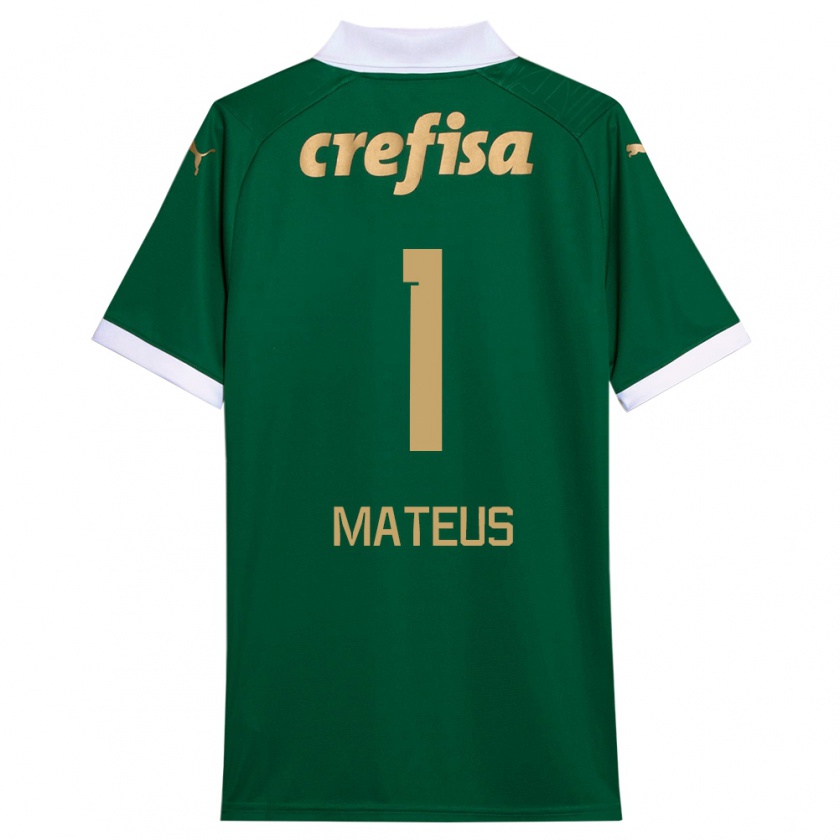 Kandiny Gyermek Mateus #1 Zöld Fehér Hazai Jersey 2024/25 Mez Póló Ing