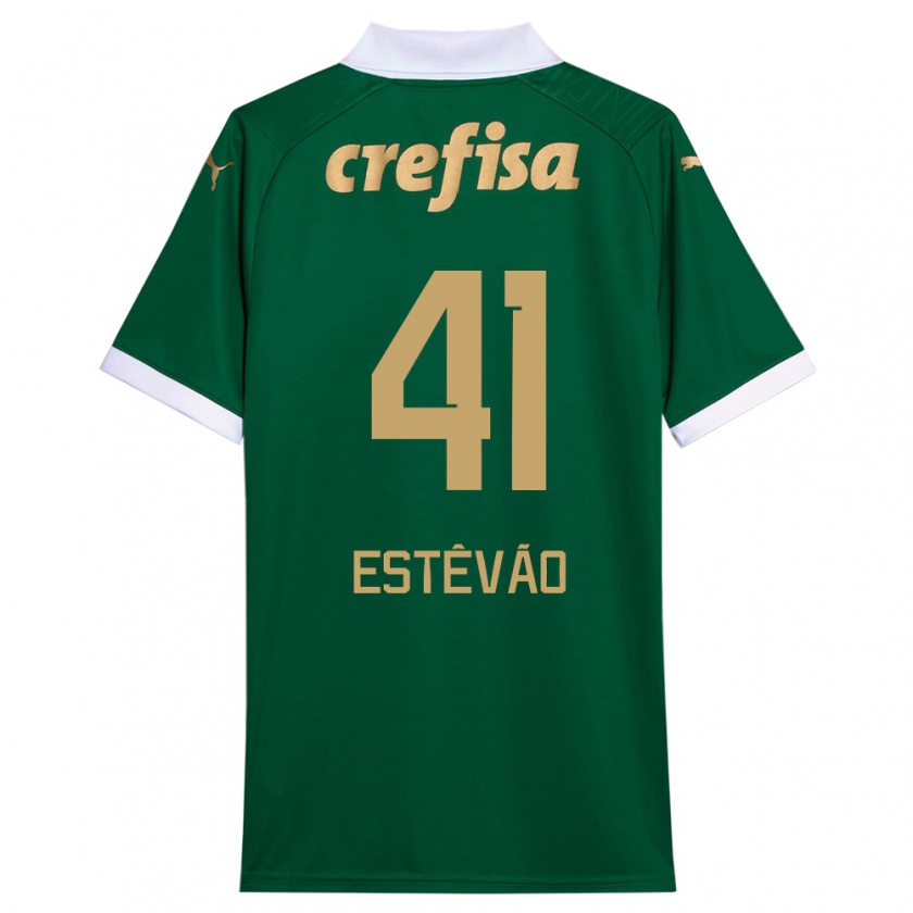 Kandiny Gyermek Estêvão #41 Zöld Fehér Hazai Jersey 2024/25 Mez Póló Ing