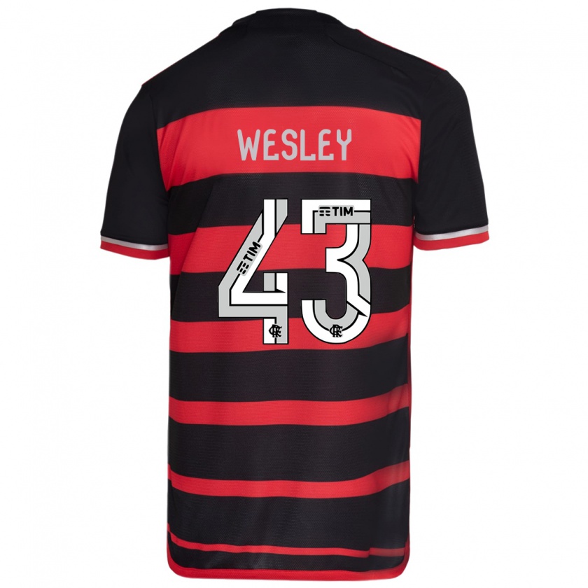 Kandiny Gyermek Wesley #43 Piros Fekete Hazai Jersey 2024/25 Mez Póló Ing