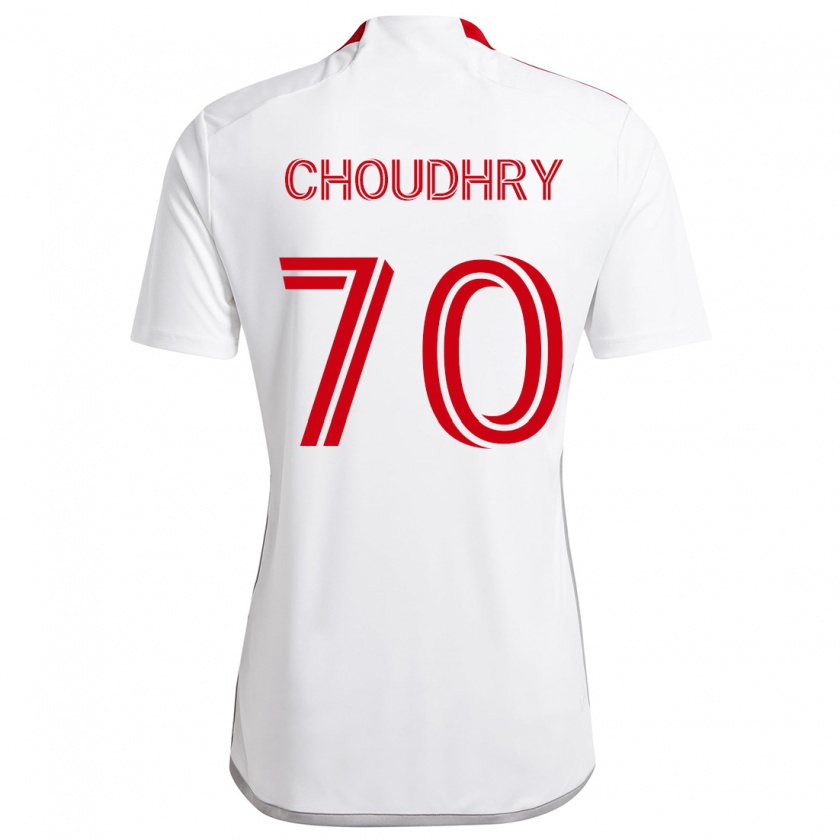 Kandiny Gyermek Benjamin Choudhry #70 Fehér Piros Idegenbeli Jersey 2024/25 Mez Póló Ing