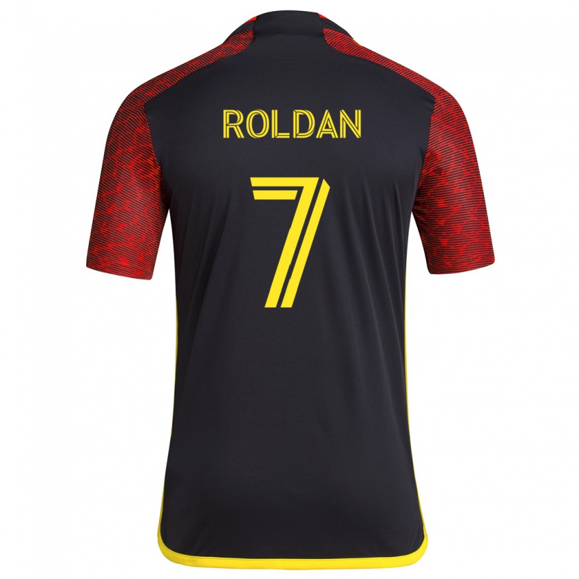 Kandiny Gyermek Cristian Roldán #7 Piros Fekete Idegenbeli Jersey 2024/25 Mez Póló Ing