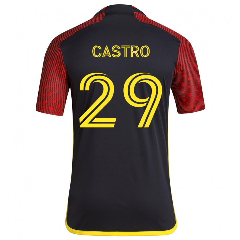 Kandiny Gyermek Jacob Castro #29 Piros Fekete Idegenbeli Jersey 2024/25 Mez Póló Ing