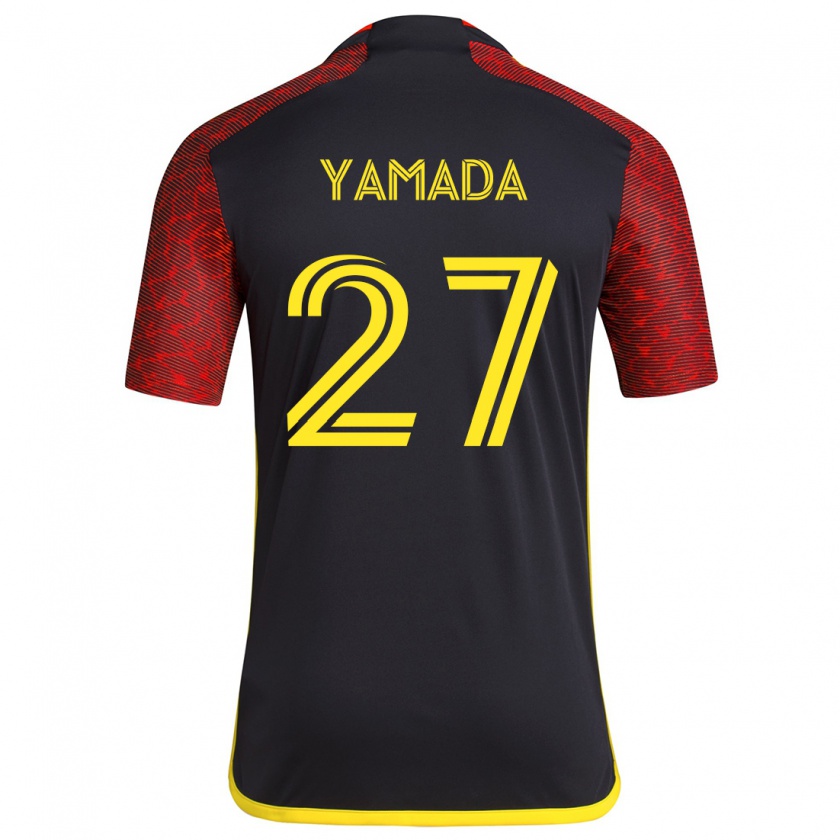 Kandiny Gyermek Hikari Yamada #27 Piros Fekete Idegenbeli Jersey 2024/25 Mez Póló Ing