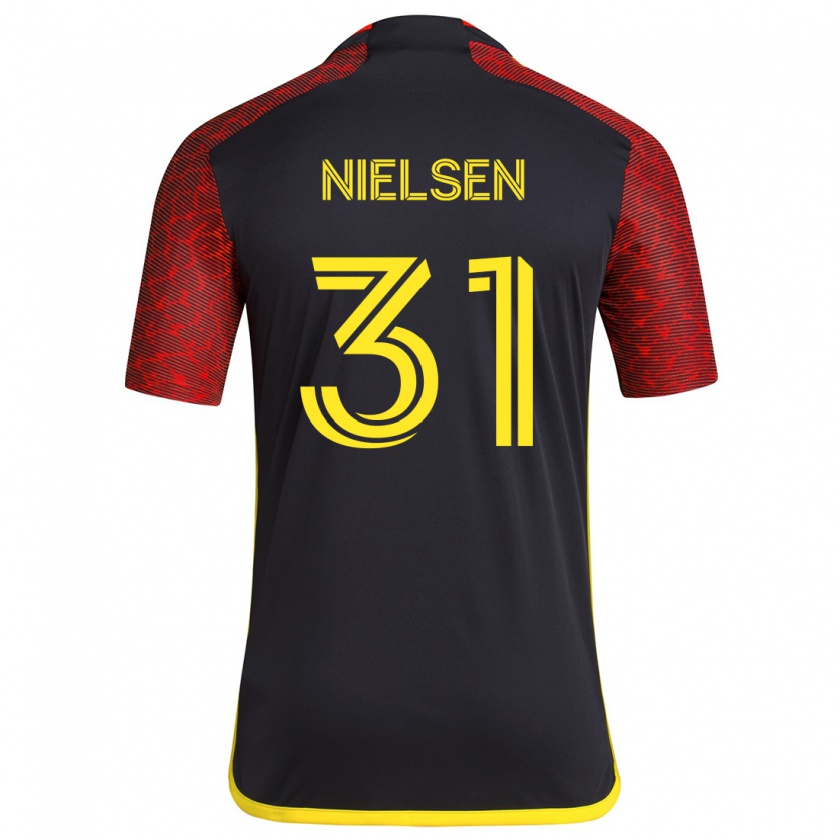 Kandiny Gyermek Madeline Nielsen #31 Piros Fekete Idegenbeli Jersey 2024/25 Mez Póló Ing