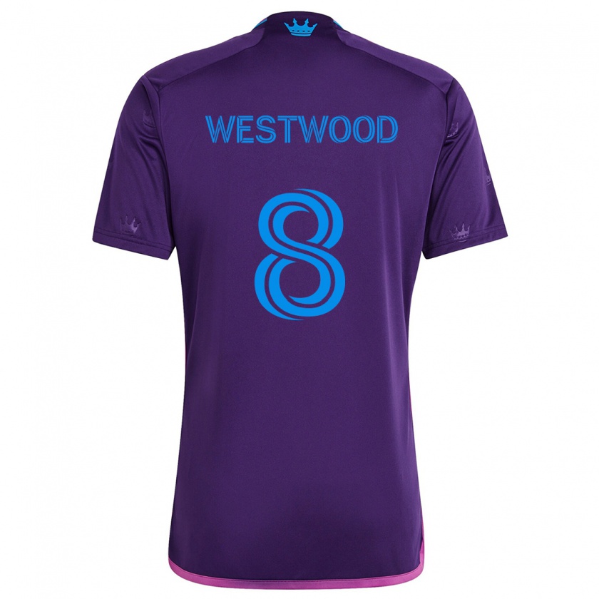 Kandiny Gyermek Ashley Westwood #8 Lila Kék Idegenbeli Jersey 2024/25 Mez Póló Ing