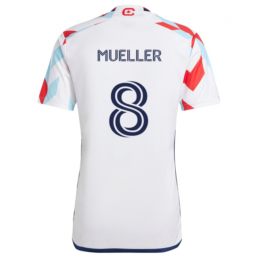 Kandiny Gyermek Chris Mueller #8 Fehér Piros Kék Idegenbeli Jersey 2024/25 Mez Póló Ing