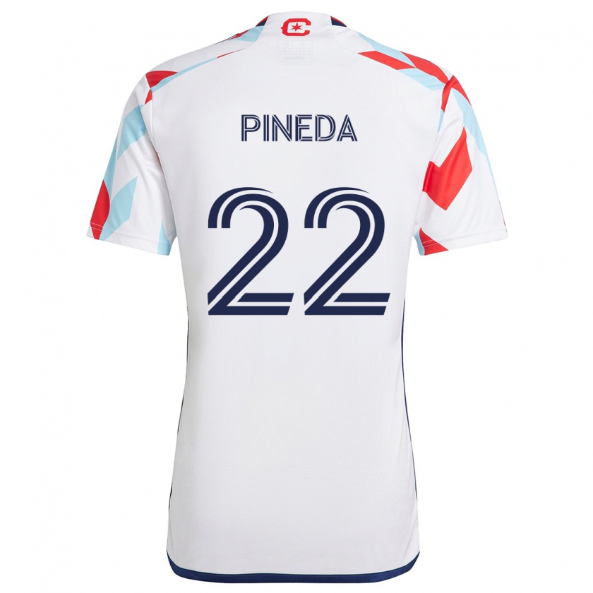 Kandiny Gyermek Mauricio Pineda #22 Fehér Piros Kék Idegenbeli Jersey 2024/25 Mez Póló Ing