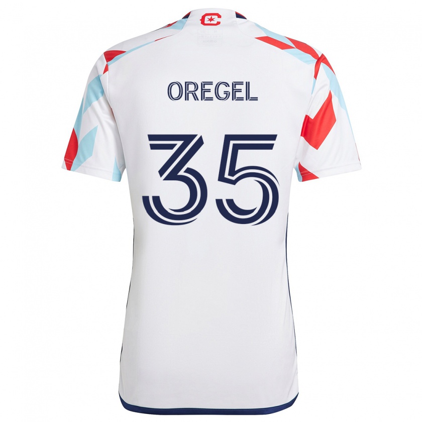 Kandiny Gyermek Sergio Oregel #35 Fehér Piros Kék Idegenbeli Jersey 2024/25 Mez Póló Ing