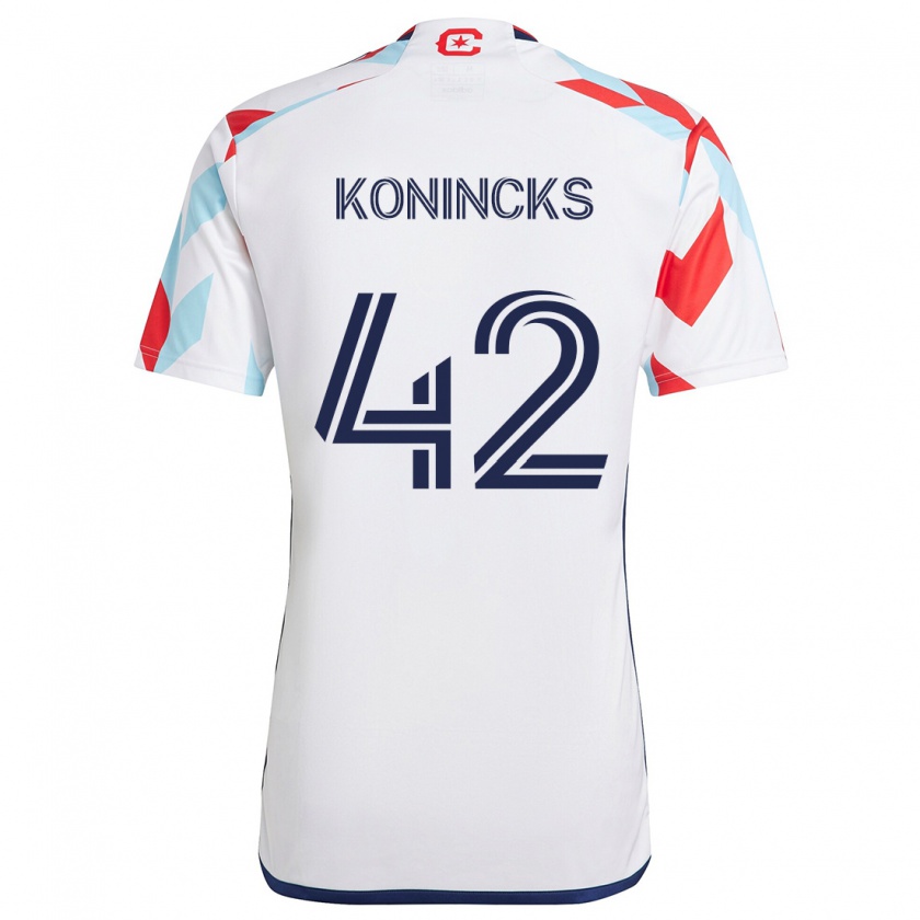 Kandiny Gyermek Diego Konincks #42 Fehér Piros Kék Idegenbeli Jersey 2024/25 Mez Póló Ing