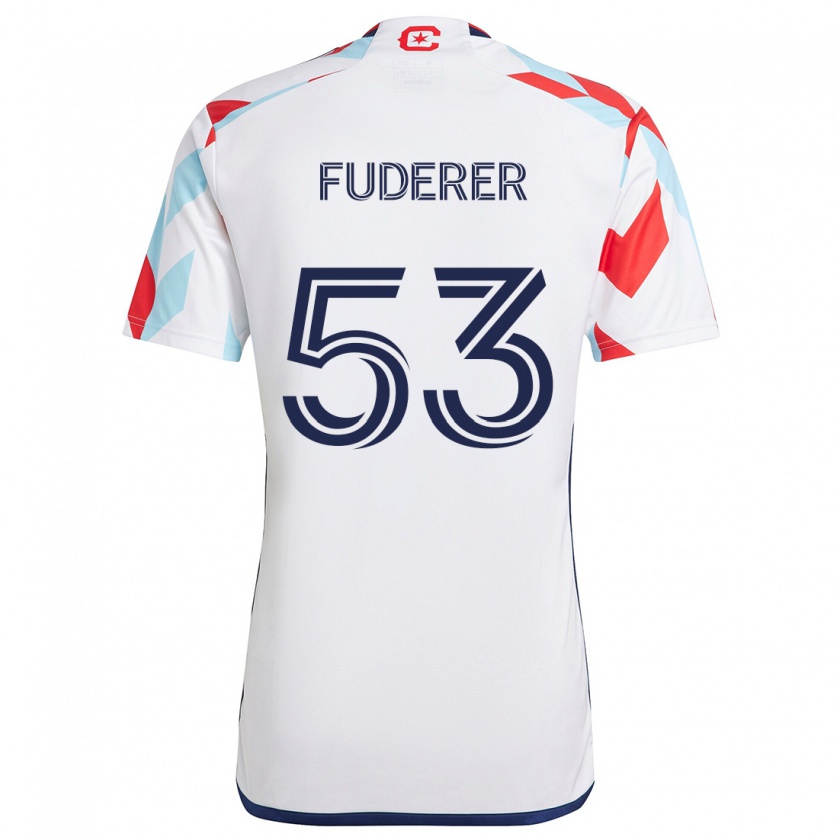 Kandiny Gyermek Jake Fuderer #53 Fehér Piros Kék Idegenbeli Jersey 2024/25 Mez Póló Ing