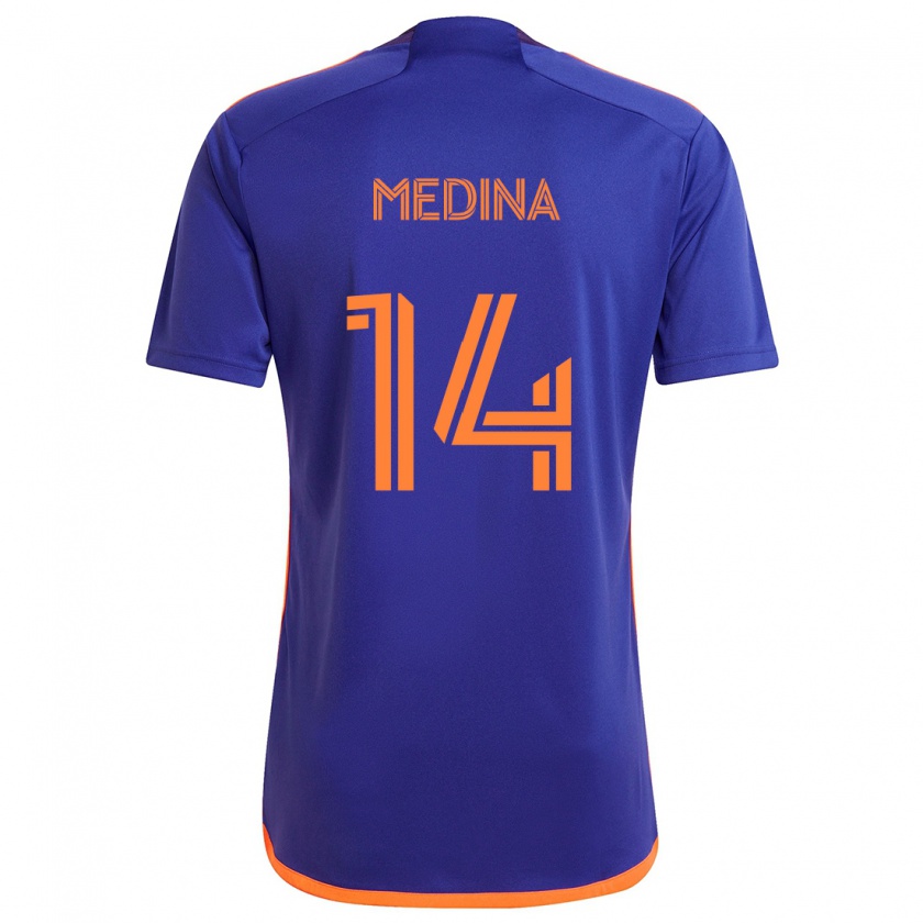 Kandiny Gyermek Jeferson Medina #14 Lila Narancs Idegenbeli Jersey 2024/25 Mez Póló Ing