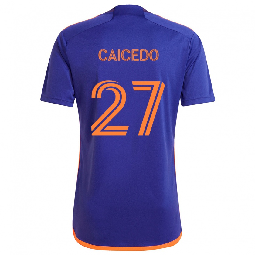 Kandiny Gyermek Luis Caicedo #27 Lila Narancs Idegenbeli Jersey 2024/25 Mez Póló Ing