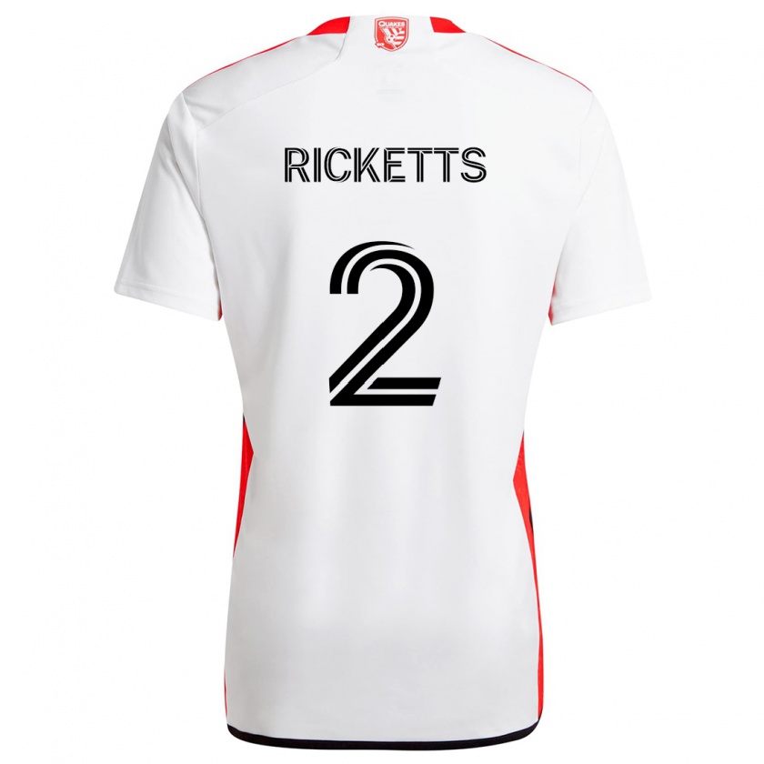 Kandiny Gyermek Jamar Ricketts #2 Fehér Piros Idegenbeli Jersey 2024/25 Mez Póló Ing