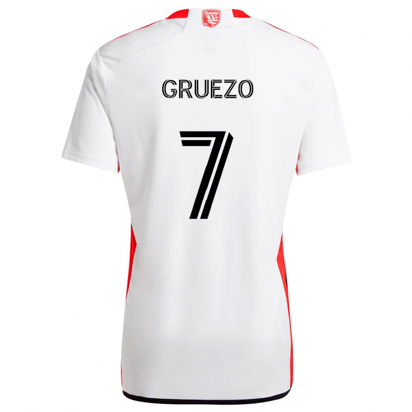 Kandiny Gyermek Carlos Gruezo #7 Fehér Piros Idegenbeli Jersey 2024/25 Mez Póló Ing