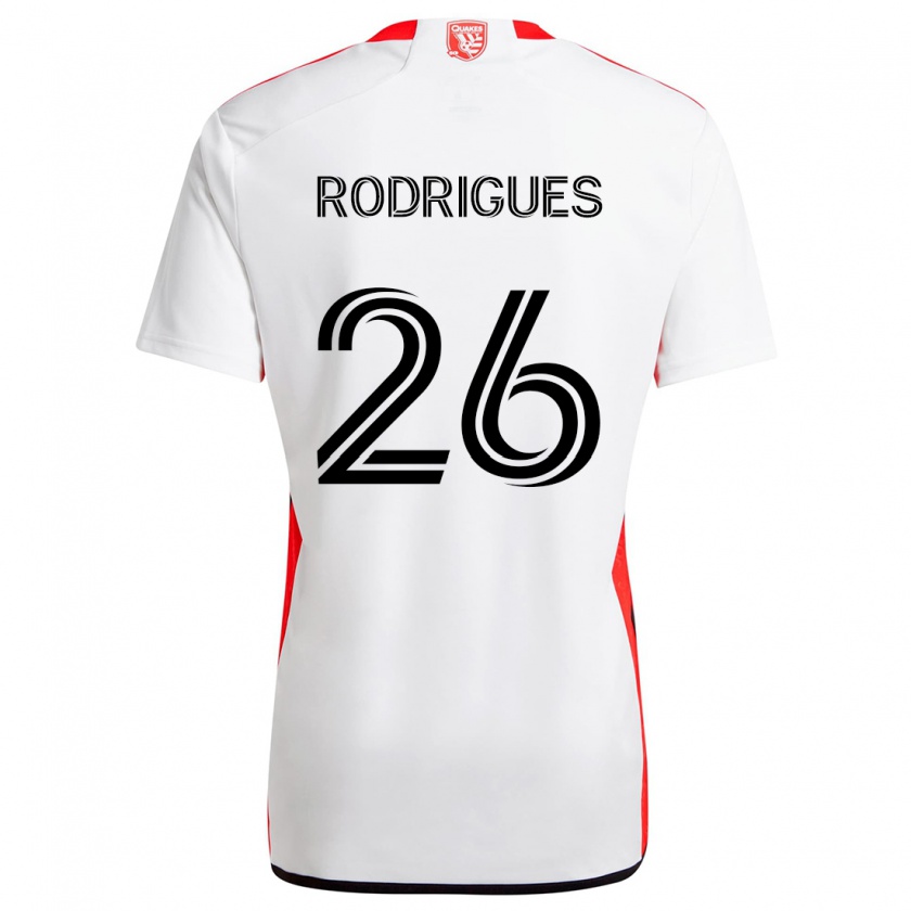 Kandiny Gyermek Rodrigues #26 Fehér Piros Idegenbeli Jersey 2024/25 Mez Póló Ing