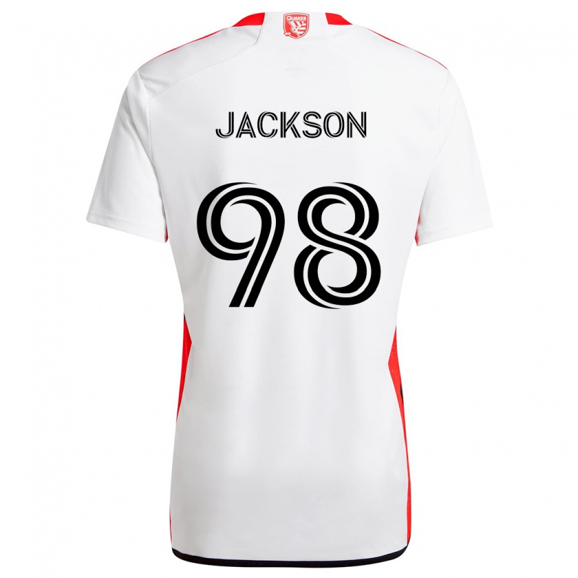 Kandiny Gyermek Jacob Jackson #98 Fehér Piros Idegenbeli Jersey 2024/25 Mez Póló Ing