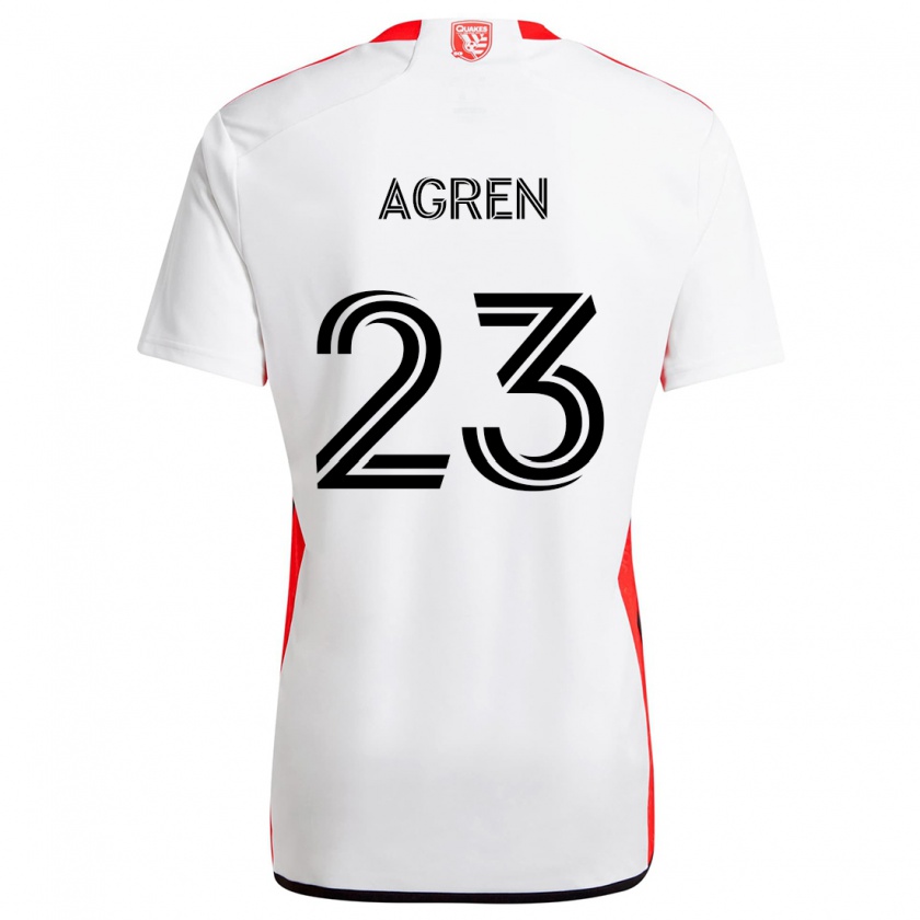 Kandiny Gyermek Oskar Agren #23 Fehér Piros Idegenbeli Jersey 2024/25 Mez Póló Ing