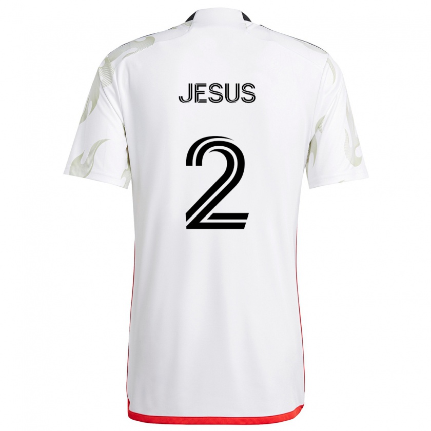 Kandiny Gyermek Geovane Jesus #2 Fehér Piros Fekete Idegenbeli Jersey 2024/25 Mez Póló Ing